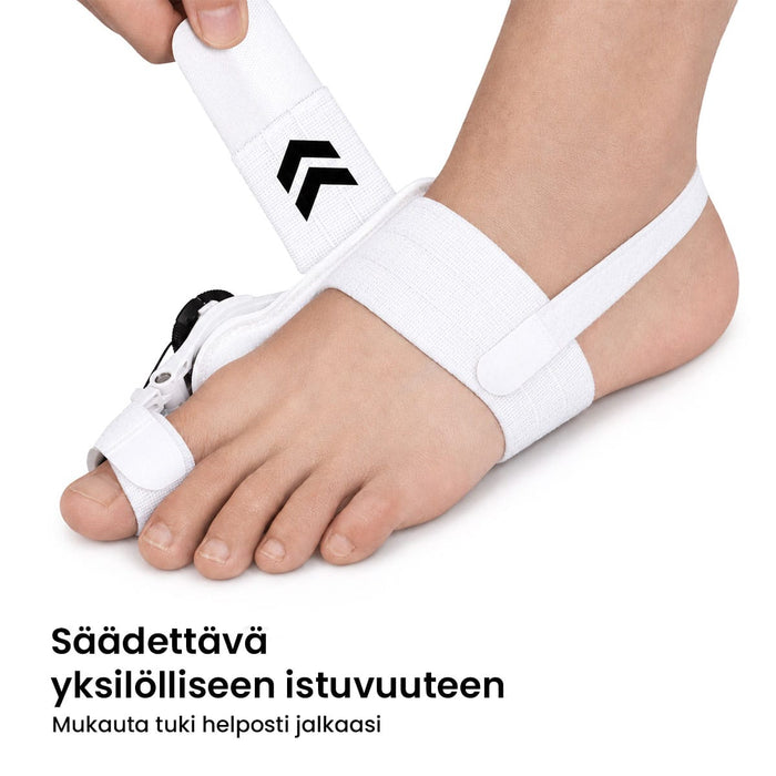 Hallux valgus -korjaaja säädettävällä varvastuella