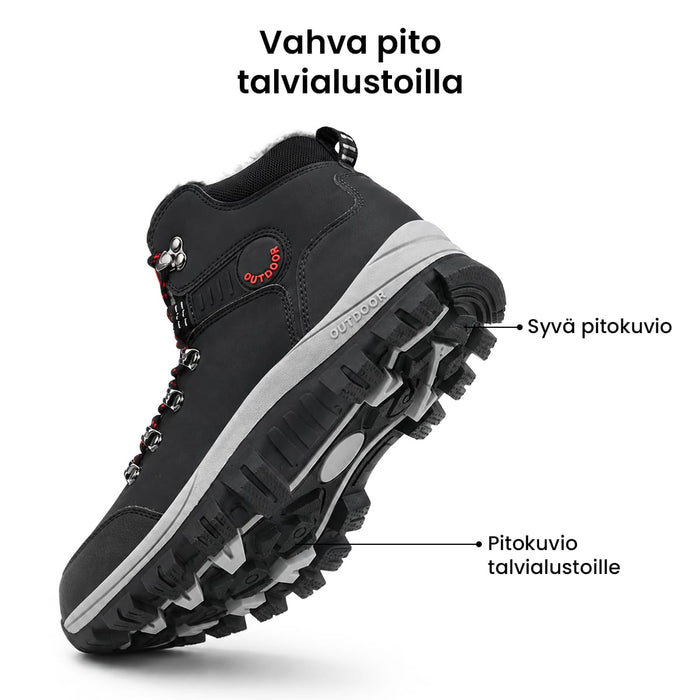 Mustat, lämpimästi vuoratut talvikenät, joissa on pitävä kuvioitu pohja.