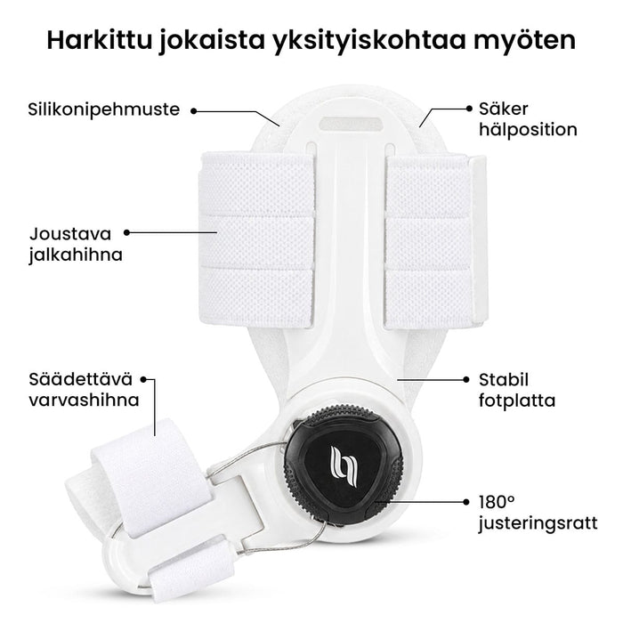 Hallux valgus -korjaaja säädettävällä varvastuella